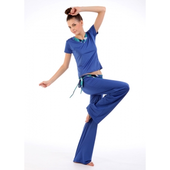 Leisure suit fitness yoga clothes(V-Neck Short-sleeved T-shirt+Pants w/h Belts tie)